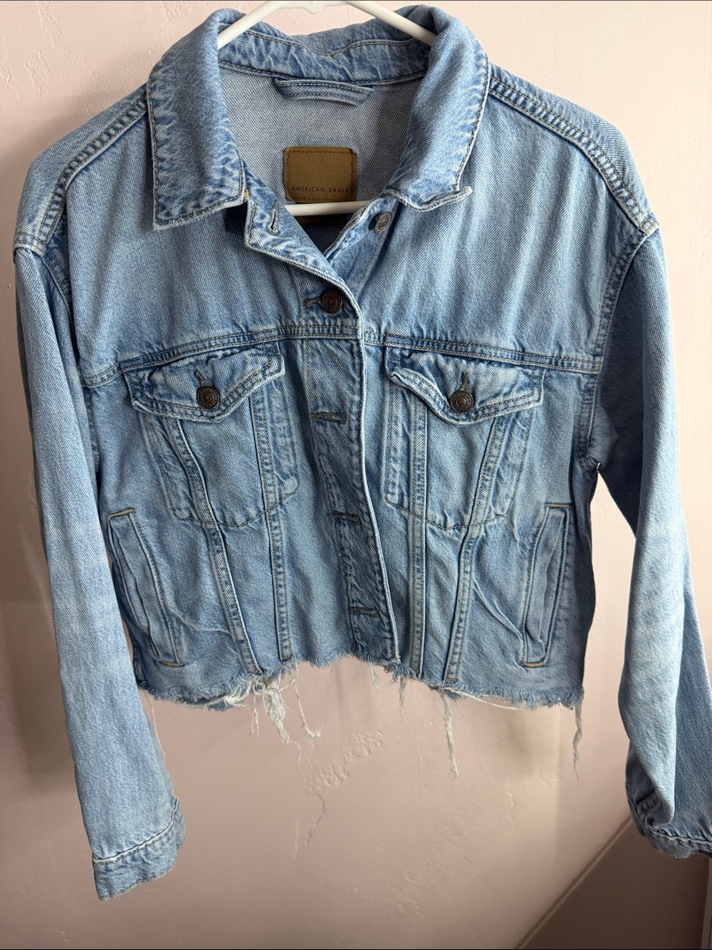American Eagle Outfitters Light Wash Cropped Denim Jacket